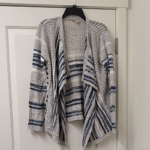 Dressbarn - Blue, Light Grey And White Striped Cardigan Size L